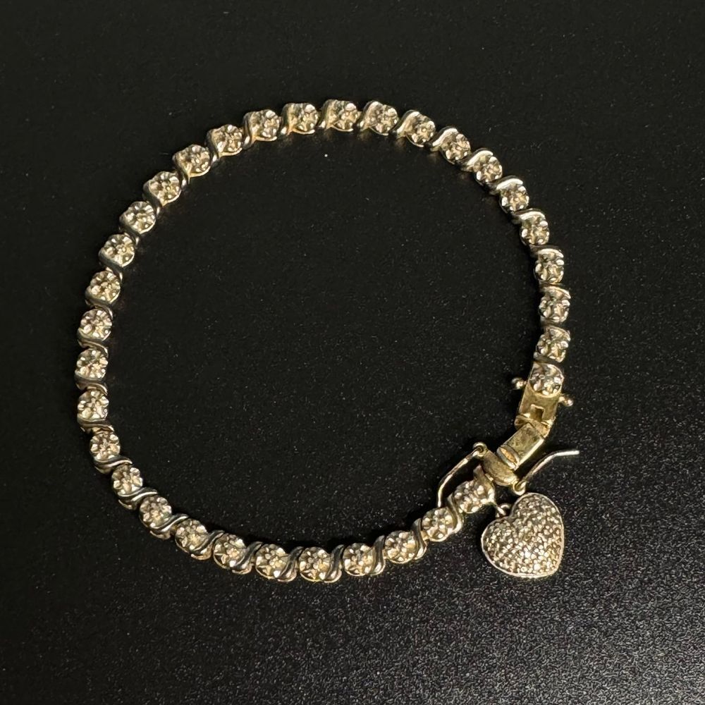 Sterling Silver Flower Pattern Tennis‎ Bracelet